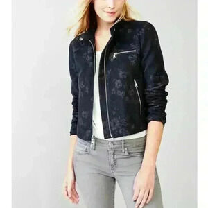 GAP Navy Floral Wool Blend Biker Jacket Size M